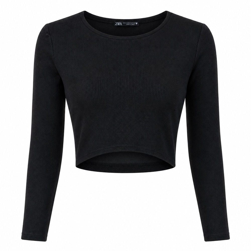 Zara Ribbed Knit Top Medium Black Cropped Minimalist Streetwear Chic Basic